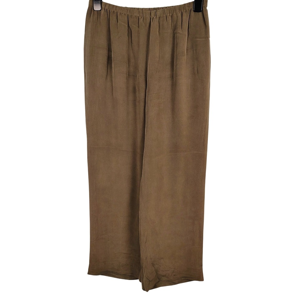 Lafayette 148 Womens SZ 10 Wide Leg Pants Brown Silk Quiet Luxury Minimalist